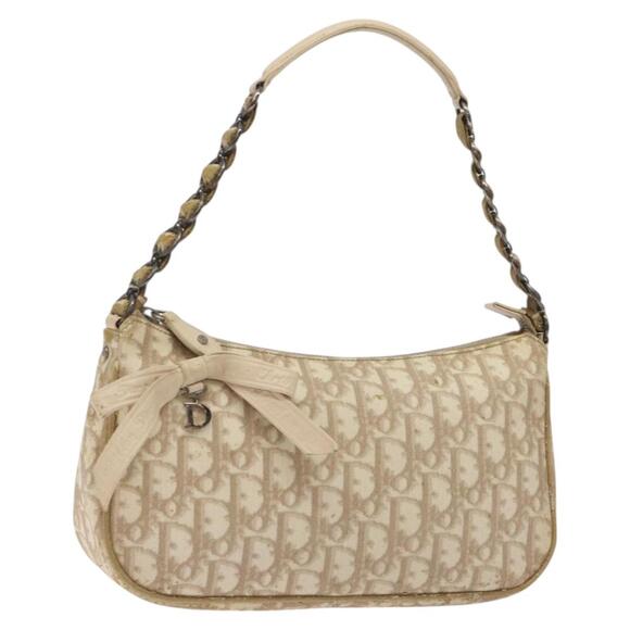 DIOR Romantic Chain Trotter Canvas Shoulder Bag Pvc Beige - Picture 1 of 12